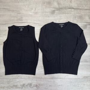 Grace Elements Black Tank & Sweater Lot WMNS Small 3/4 Sleeve Button Up Rayon